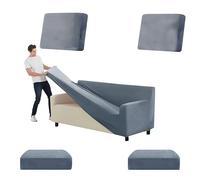 SYLC Stretch Ektorp Sofa Cover, Velvet Sofa Covers 1/2/3/4 Seater with Seat Cover and Back Cover, Non-slip Settee Covers Well-fitted (grey blue,145-178cm 5pcs)