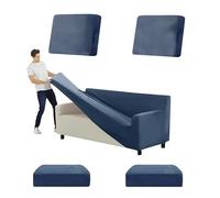 SYLC Stretch Ektorp Sofa Cover, Velvet Sofa Covers 1/2/3/4 Seater with Seat Cover and Back Cover, Non-slip Settee Covers Well-fitted (denim blue,XL 185-235cm 5pcs)