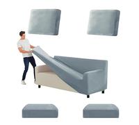 SYLC Stretch Ektorp Sofa Cover, Velvet Sofa Covers 1/2/3/4 Seater with Seat Cover and Back Cover, Non-slip Settee Covers Well-fitted (light blue,XL 185-235cm 5pcs)