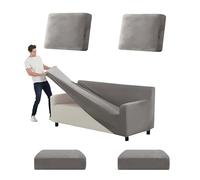 SYLC Stretch Ektorp Sofa Cover, Velvet Sofa Covers 1/2/3/4 Seater with Seat Cover and Back Cover, Non-slip Settee Covers Well-fitted (medium grey,XL 185-235cm 5pcs)