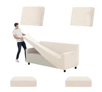 SYLC Stretch Ektorp Sofa Cover, Velvet Sofa Covers 1/2/3/4 Seater with Seat Cover and Back Cover, Non-slip Settee Covers Well-fitted (beige,XL 185-235cm 5pcs)