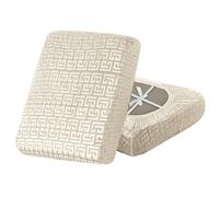 SYLC Stretch Sofa Cushion Covers Velvet Knurling, Non Slip Seat Covers for Sofas with Ties, Fitted Caravan Cushion Covers for Sofa/Settee/Couch/Motorhome (Ivory,1pc 3-Seat)