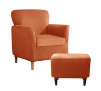 SYLC Stretch Velvet Armchair Sofa Covers with Ottoman Cover Rectangle/Square, Banquet Tub Chair Covers Footstool Slipcover Furniture Protector (Orange,Chair+Seat+Rectangle)