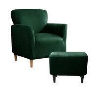 SYLC Stretch Velvet Armchair Sofa Covers with Ottoman Cover Rectangle/Square, Banquet Tub Chair Covers Footstool Slipcover Furniture Protector (Dark green,Chair+Ottoman Rectangle)