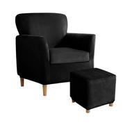 SYLC Stretch Velvet Armchair Sofa Covers with Ottoman Cover Rectangle/Square, Banquet Tub Chair Covers Footstool Slipcover Furniture Protector (Black,Chair+Seat+Square M)