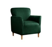 SYLC Stretch Velvet Armchair Sofa Covers with Ottoman Cover Rectangle/Square, Banquet Tub Chair Covers Footstool Slipcover Furniture Protector (Dark green,Chair)