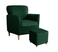 SYLC Stretch Velvet Armchair Sofa Covers with Ottoman Cover Rectangle/Square, Banquet Tub Chair Covers Footstool Slipcover Furniture Protector (Dark green,Chair+Seat+Square M)