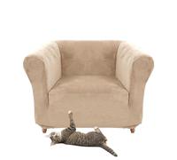 SYLC Stretch Velvet Chesterfield Sofa Cover, Couch Cover with Seat Cushion Cover for Curved Settee Armchair Vintage Style (Khaki,Chair)