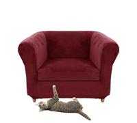 SYLC Stretch Velvet Chesterfield Sofa Cover, Couch Cover with Seat Cushion Cover for Curved Settee Armchair Vintage Style (Wine red,Chair+1 Small Seat)