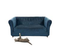 SYLC Stretch Velvet Chesterfield Sofa Cover, Couch Cover with Seat Cushion Cover for Curved Settee Armchair Vintage Style (Blue,Sofa)