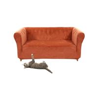 SYLC Stretch Velvet Chesterfield Sofa Cover, Couch Cover with Seat Cushion Cover for Curved Settee Armchair Vintage Style (Orange,Sofa)