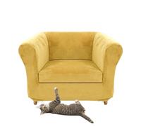 SYLC Stretch Velvet Chesterfield Sofa Cover, Couch Cover with Seat Cushion Cover for Curved Settee Armchair Vintage Style (Lemon,Chair+1 Small Seat)