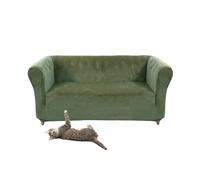 SYLC Stretch Velvet Chesterfield Sofa Cover, Couch Cover with Seat Cushion Cover for Curved Settee Armchair Vintage Style (Green,Loveseat)
