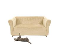 SYLC Stretch Velvet Chesterfield Sofa Cover, Couch Cover with Seat Cushion Cover for Curved Settee Armchair Vintage Style (Beige,Loveseat)