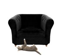 SYLC Stretch Velvet Chesterfield Sofa Cover, Couch Cover with Seat Cushion Cover for Curved Settee Armchair Vintage Style (Black,Chair+1 Small Seat)