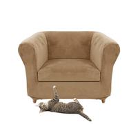 SYLC Stretch Velvet Chesterfield Sofa Cover, Couch Cover with Seat Cushion Cover for Curved Settee Armchair Vintage Style (Sand,Chair+1 Small Seat)