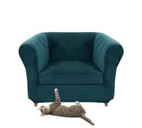 SYLC Stretch Velvet Chesterfield Sofa Cover, Couch Cover with Seat Cushion Cover for Curved Settee Armchair Vintage Style (Dark teal,Chair+1 Small Seat)