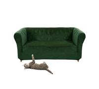 SYLC Stretch Velvet Chesterfield Sofa Cover, Couch Cover with Seat Cushion Cover for Curved Settee Armchair Vintage Style (Dark green,Loveseat)