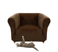 SYLC Stretch Velvet Chesterfield Sofa Cover, Couch Cover with Seat Cushion Cover for Curved Settee Armchair Vintage Style (Dark brown,Chair)