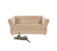 SYLC Stretch Velvet Chesterfield Sofa Cover, Couch Cover with Seat Cushion Cover for Curved Settee Armchair Vintage Style (Khaki,Love+1pc Large 2-Seat)