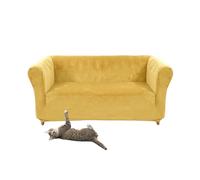 SYLC Stretch Velvet Chesterfield Sofa Cover, Couch Cover with Seat Cushion Cover for Curved Settee Armchair Vintage Style (Lemon,Sofa)