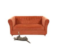 SYLC Stretch Velvet Chesterfield Sofa Cover, Couch Cover with Seat Cushion Cover for Curved Settee Armchair Vintage Style (Orange,Sofa+1pc 3-Seat)