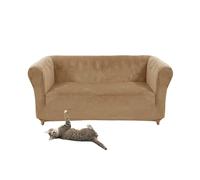 SYLC Stretch Velvet Chesterfield Sofa Cover, Couch Cover with Seat Cushion Cover for Curved Settee Armchair Vintage Style (Sand,Sofa)