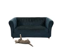 SYLC Stretch Velvet Chesterfield Sofa Cover, Couch Cover with Seat Cushion Cover for Curved Settee Armchair Vintage Style (Navy blue,Loveseat)