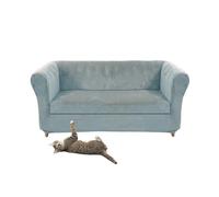 SYLC Stretch Velvet Chesterfield Sofa Cover, Couch Cover with Seat Cushion Cover for Curved Settee Armchair Vintage Style (Light blue,Sof 1pc Large 3-Seat)