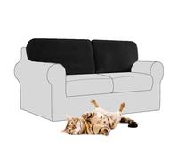 SYLC Stretch Velvet Sofa Backrest Cover, Back Cushion Covers Non-Slip Sofa Cushion Slipcovers for Couch Chesterfield Caravan RV Dinette (Black,2 pcs Rectangle L)