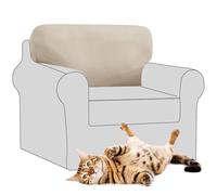 SYLC Stretch Velvet Sofa Backrest Cover, Back Cushion Covers Non-Slip Sofa Cushion Slipcovers for Couch Chesterfield Caravan RV Dinette (Natural,1 pc Rectangle M)