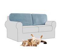 SYLC Stretch Velvet Sofa Backrest Cover, Back Cushion Covers Non-Slip Sofa Cushion Slipcovers for Couch Chesterfield Caravan RV Dinette (Light blue,2 pcs Rectangle M)