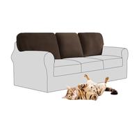 SYLC Stretch Velvet Sofa Backrest Cover, Back Cushion Covers Non-Slip Sofa Cushion Slipcovers for Couch Chesterfield Caravan RV Dinette (Dark Brown,3 pcs Rectangle L)