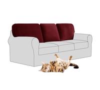 SYLC Stretch Velvet Sofa Backrest Cover, Back Cushion Covers Non-Slip Sofa Cushion Slipcovers for Couch Chesterfield Caravan RV Dinette (Wine red,3 pcs Square L)