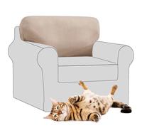 SYLC Stretch Velvet Sofa Backrest Cover, Back Cushion Covers Non-Slip Sofa Cushion Slipcovers for Couch Chesterfield Caravan RV Dinette (Khaki,1 pc Square L)