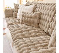 SYLC Thick Rabbit Plush Sofa Cushion Cover, Non-slip Sofa Seat Cushion Covers with Elastic Bands, Couch Cushion Cover Replacement for Individual Cushion (Khaki,60 × 80 cm)