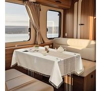 SYLC Waterproof Linen Tablecloth for Motorhome, Outdoor Table Cloth Rectangular with 6 Clips Non-slip, Wipeable Table Sheet for Dining/dinette (printed 21,90 cm × 130 cm)