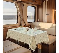 SYLC Waterproof Linen Tablecloth for Motorhome, Outdoor Table Cloth Rectangular with 6 Clips Non-slip, Wipeable Table Sheet for Dining/dinette (printed 14,80 cm × 120 cm)