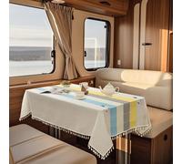 SYLC Waterproof Linen Tablecloth for Motorhome, Outdoor Table Cloth Rectangular with 6 Clips Non-slip, Wipeable Table Sheet for Dining/dinette (printed 16,90 cm × 130 cm)