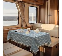 SYLC Waterproof Linen Tablecloth for Motorhome, Outdoor Table Cloth Rectangular with 6 Clips Non-slip, Wipeable Table Sheet for Dining/dinette (printed 28,80 cm × 120 cm)