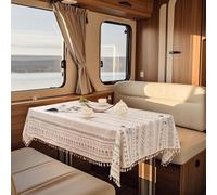 SYLC Waterproof Linen Tablecloth for Motorhome, Outdoor Table Cloth Rectangular with 6 Clips Non-slip, Wipeable Table Sheet for Dining/dinette (printed 19,90 cm × 90 cm)