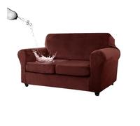 SYLC Waterproof Sofa Cover with 2 Seat Cushion Covers Stretch Velvet, Fitted Settee Covers for Ektorp/Couch Water Repellent Furniture Protector (Rust red,Sof 2 Large Seats)
