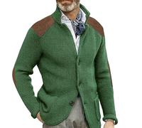 SYLDMKJ Men'S Cardigan Sweaters Men Cardigan Knitted Sweater Coat Long Sleeve Lapel Collar Slim Fit Sweater Top-Green-M