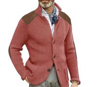 SYLDMKJ Men'S Cardigan Sweaters Men Cardigan Knitted Sweater Coat Long Sleeve Lapel Collar Slim Fit Sweater Top-Pink-M