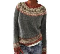 SYLDMKJ Sweaters For Women Women Winter Autumn Sweater Casual Loose Round Neck Vintage Knitted Jumper Top-Dark For Grey-Xxxl