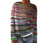 SYLDMKJ Sweaters For Women Women Winter Autumn Sweater Casual Loose Round Neck Vintage Knitted Jumper Top-Rainbow Strips-Xxl
