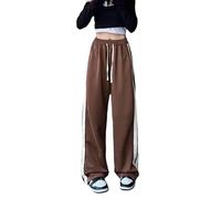 SYLDMKJ Women'S Sweatpants Streetwear Wide Leg Overalls Sweatpants Loose Pants-Brown-L