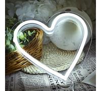 SYLHOME Heart Led Neon Light Sign Battery Operated or USB Powered Bedroom Wedding Wall Sign Decor Valentines Day Birthday Christmas Gifts USB 7.87" X 7.28" Cold White
