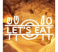 SYLHOME Let's Eat Led Neon Light Sign Fork Knife Spoon Plate Dish Food Restautant Kitchen Luncheonette Hotel Canteen Cooking Dining Room Bistro Party Wall Sign Decor USB 15.8"X8.5"