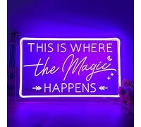 SYLHOME This Is Where The Magic Happens Led Neon Light Sign Wedding Birthday Engagement Bachelorette Party Bar Bedroom Office Wall Sign Decor USB Light Up Sign 15.75"X9.8"